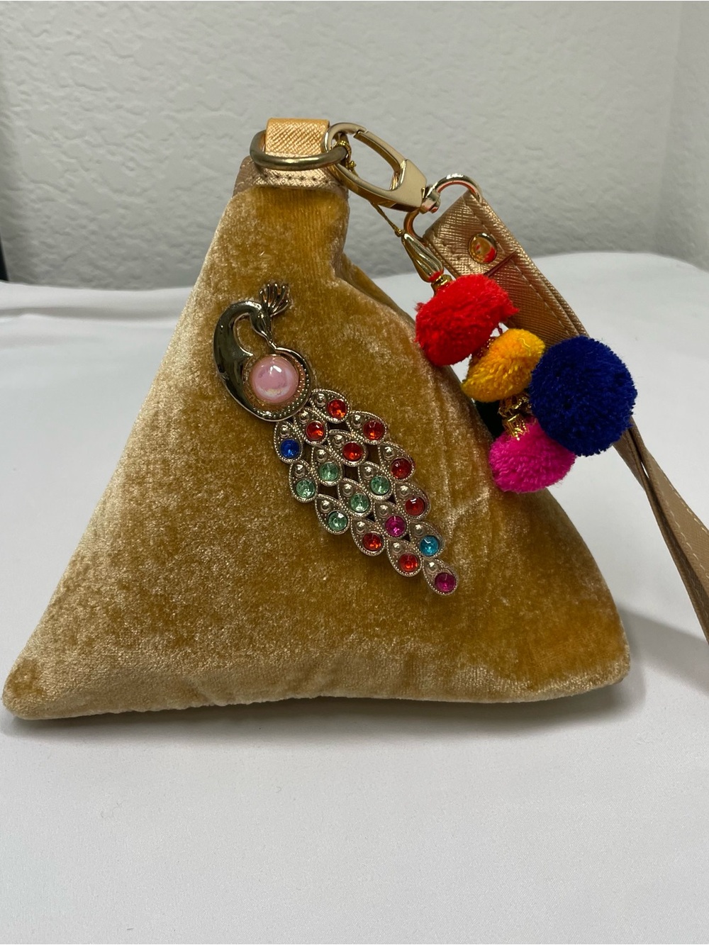 Velvet Peacock Potli Bag Jeweled Clutch Wristlet Gold Boho Indian Purse